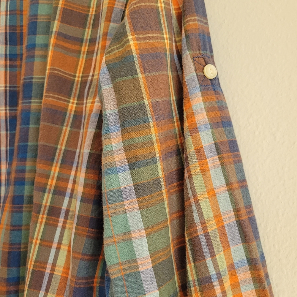 Lauren Jeans Co LRL Button Up Shirt Women's L Madras Plaid Long Sleeve Roll Tab - Picture 4 of 8